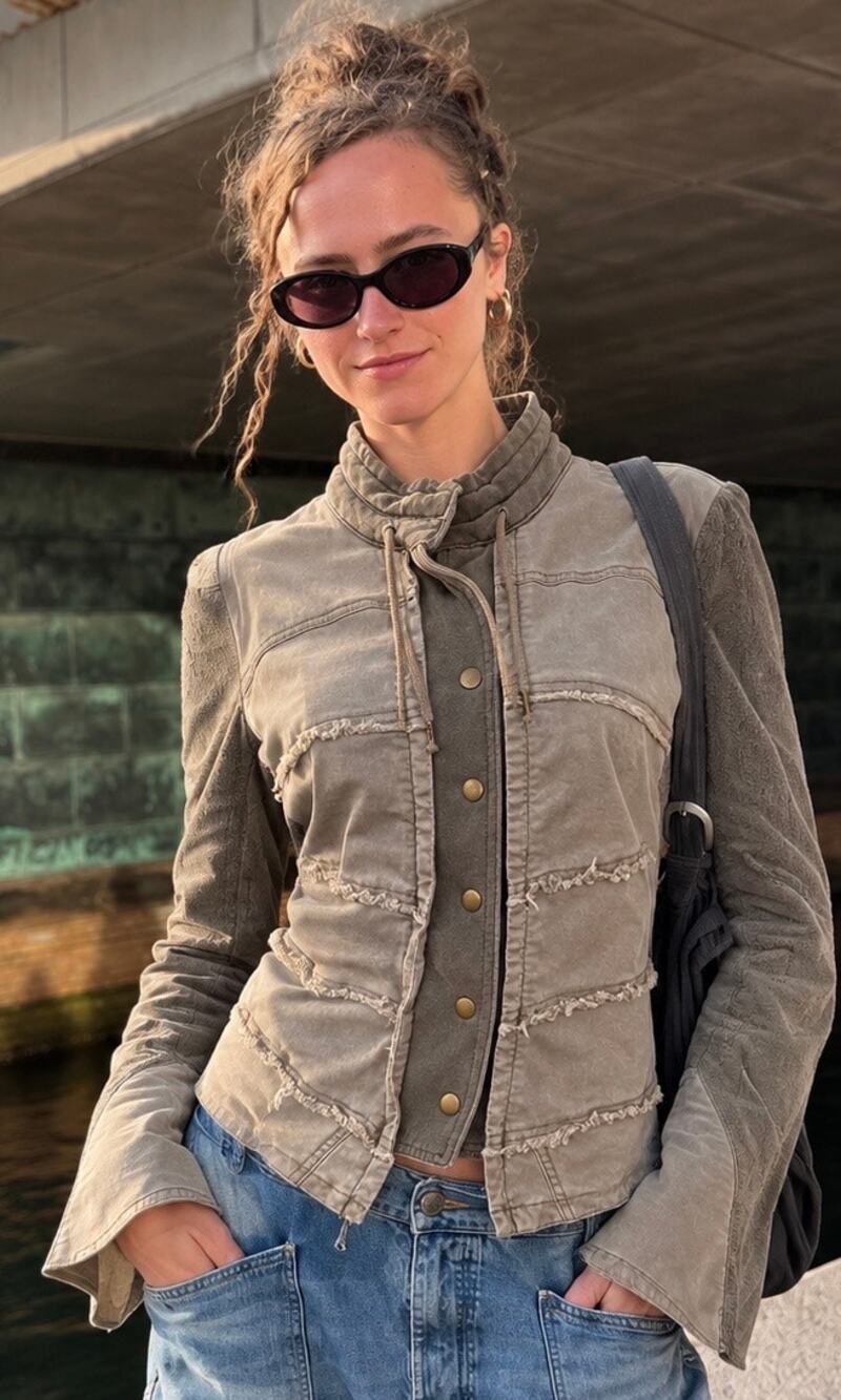 Free People Olive Utility Inspired Stretch Cotton Jacquard Jacket Medium